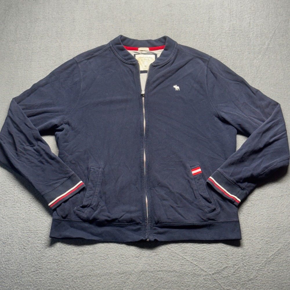 Abercrombie & Fitch Mens XL Navy Blue Muscle Fit Bomber Jacket Full Zip Pique